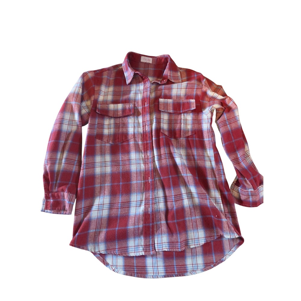 Pink Lily‎ Womens Red Plaid Button Down Flannel Shirt MA98 Small